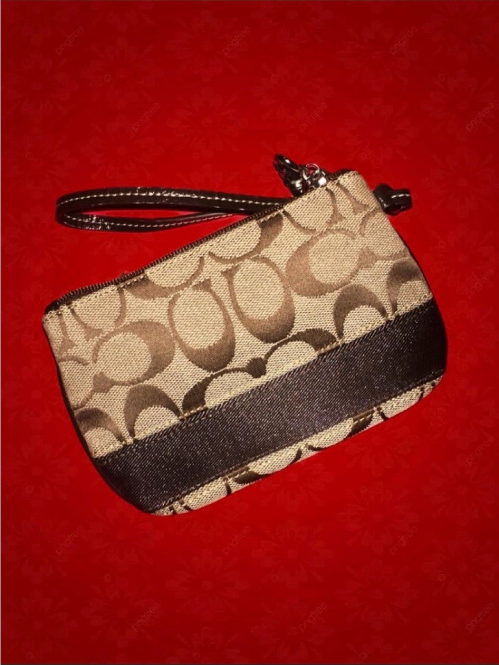 Coach Tan and Brown Signature Wristlet